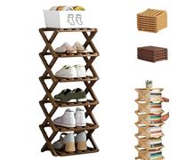 The 9-Tier No-Assembly Bamboo Rack, Foldable Vertical Shoe Organizer for Small Spaces, No-Tool Assembly, Foldable Storage Shelf for Shoes, Books & Home Storage, Sturdy & Stable (Brown,6 Tier)