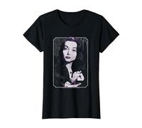 The Addams Family Morticia Drinking Tea Vintage Portrait Camiseta, Mujer, Negro, 3XL