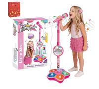 The All-in-One Microphone Toy, 2026 New All in One Microphone Toy with Adjustable Stand, Echo Kids Microphone and Stand with Speaker & Colorful LED for Boys & Girls (Pink)