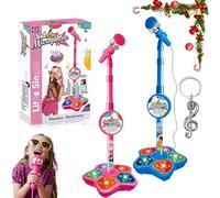 The All-in-One Microphone Toy, Kids Microphone with Stand, 5 in 1 Kid Star Microphones, 2026 New Karaoke Microphones Toy, with Music & Light, for Girls Boys Singing, Party Fun (Blue+Pink)
