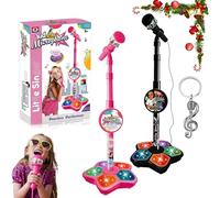 The All-in-One Microphone Toy, Kids Microphone with Stand, 5 in 1 Kid Star Microphones, 2026 New Karaoke Microphones Toy, with Music & Light, for Girls Boys Singing, Party Fun (Pink+Black)