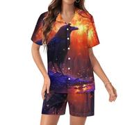 The American Crow - Conjunto de pijama de satén de seda para mujer, manga corta, con botones, ropa de dormir, Estilo:, S