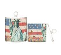 The American Flag Flower - Contenedores de almacenamiento de plástico transparente con tapa, esenciales de baño, contenedor de almacenamiento decorativo para hisopos de algodón, paquete de 2