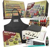 The Army Painter, Ultimate Starter Bundle con Warpaints Fanatic & Speedpaint 2.0 Mega Set, Wet Palette XL, Basing materials, Pinceles Masterclass Drybrush, Delantal Negro, 2 Pinceles, primer