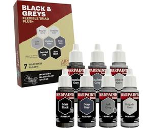 The Army Painter, Warpaints Flexible Triad PLUS+: Black & Greys, 7 x 18 ml de pinturas acrílicas - Pintura de hobby de calidad para miniaturas para Dungeons and Dragons y miniaturas de Warhammer.