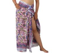 THE ART BOX 100% algodón Sarong Coverup para mujeres, estampado indio de bloque manual, traje de baño, pareo, falda envolvente para playa, bikini cover up largo (185 x 110 cm), morado, Talla única