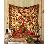 THE ART BOX Amarillo Árbol de la Vida para colgar en la pared, tapices psicodélicos, colcha doble de algodón indio, placa de pícnic, decoración de pared, arte de pared en el techo