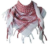 THE ART BOX Bufanda Militar Puro Algodón Blanco Rojo Shemagh Tactical Desert Keffiyeh Bufanda Cuello Cabeza Bufanda Arabe Afgana con Borla 110x110 cm
