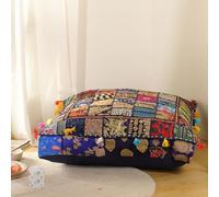 THE ART BOX Cojín de algodón con diseño de retazos vintage bohemio, bordado para el suelo y la funda de cojín para perro, puf de meditación, decoración del hogar (35 x 35 pulgadas, solo la funda)