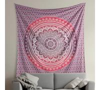 THE ART BOX Indie Tapiz de Algodón Mandala Colgante de Pared Alfombra Decoración Estética Sala Decoración de Pared Toalla de Playa Salón Toallitas Indias Dormitorio Rosa y Blanco, 135 x 210 cm