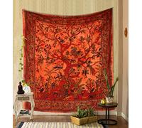 THE ART BOX naranja tapiz árbol de la vida tapices psicodélicos algodón indio colcha doble placa de picnic decoración de pared de techo arte (doble, 82 x 54 pulgadas)