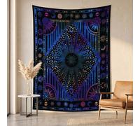 THE ART BOX Tapiz azul neón para colgar en la pared, diseño de mandala hippie, sol y luna, 140 x 210 cm, algodón indio estético, bohemio, celestial, tarot, psicodélico, tapices para dormitorio