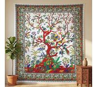 THE ART BOX - Tapiz decorativo para pared, diseño de árbol de la vida, color blanco - 135 x 150 cm - Manta de pared de algodón indio psicodélico - Tapices hippie para decoración interior