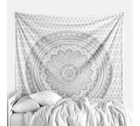 THE ART BOX Tapiz plateado metálico gris mandala para colgar en la pared, manta de playa de algodón, decoración bohemia, colcha individual de 55 x 82 pulgadas, alfombra de yoga