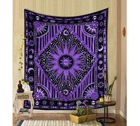 THE ART BOX Tapiz psicodélico para colgar en la pared con diseño de mandala hippie, sol ardiente, luna, morado, 140 x 210 cm, estético, bohemio, decoración del hogar, tarot celestial, tapices del