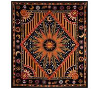 THE ART BOX Tapiz psicodélico psicodélico con diseño de sol y luna, color naranja dorado, 140 x 210 cm, de algodón indio ardiente, decoración para colgar en la pared, tapiz estético bohemio celestial
