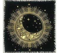THE ART BOX Tela de Altar Cartas de Tarot Servilletas Suministros de brujería Mantel de Oro Negro Cuadrado Antiguo Pagano Espiritual Paño de Cubierta Celestial con Flecos, Sol Luna, 90 x 90 Cms