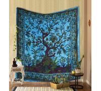 THE ART BOX turquesa tapiz árbol de la vida tapices psicodélicos algodón indio doble colcha picnic placa pared decoración techo pared arte