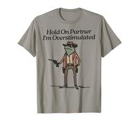 The Art of Print by NesYoupixel Hold On Partner I'm Overstimulated Cowboy Frog Vintage Camiseta Gris Manga Corta Unisex Niños T-Shirt Novedad Camisa