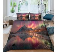 The Auroras Boreales Cast Green and Purple Shadows on The Ice Juego De Cama 3 Piezas,3D Impresión,Microfibra Funda Nórdica Funda De Almohada para Niñas Y Niños King(220x240cm)