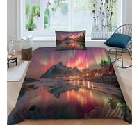 The Auroras Boreales Cast Green and Purple Shadows on The Ice Juego De Ropa De Cama para,Funda Nórdica Y Fundas De Almohada Edredón De Microfibra Impresa En 3D para Niños Y Niñas,Single(135x200cm