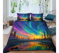 The Auroras Boreales Dance Over An Enchanting Forest Juego De Cama 3 Piezas,3D Impresión,Microfibra Funda Nórdica Funda De Almohada para Niñas Y Niños King（220x240cm）
