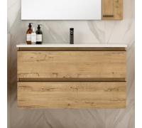 THE BATH POINT Mueble de Baño con Lavabo Black Inglet, Roble con Preciosa Veta, Ancho de 80 cm