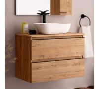 THE BATH POINT Mueble de Baño con Lavabo Black Inglet Top, Acabado en Roble con Preciosa Veta, Ancho de 60 cm