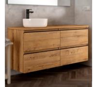 THE BATH POINT Mueble de Baño con Lavabo Desplazado Black Inglet Top, Roble Rústico, Ancho de 120 cm
