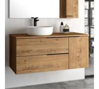 THE BATH POINT Mueble de Baño Suspendido con Lavabo de Cerámica - Mueble de baño 100 cm con 2 Cajones y Puerta Lateral - Acabado en Roble con Veta Natural - Montaje en Pared - Black Capri Top