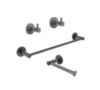 THE BATH POINT Set de Accesorios 4 Piezas Essential, Incluye Toallero 40 cm, Portarrollos y 2 Perchas, Color Black Gun Metal con Acabado en PVD