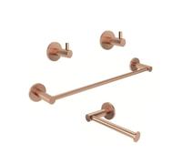 THE BATH POINT Set de Accesorios 4 Piezas Essential, Incluye Toallero 40 cm, Portarrollos y 2 Perchas, Color Oro Rosa Cepillado con Acabado en PVD