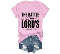 The Battle is The Lords Camisa Christian 1 Samuel 17:47 versículo bíblico, rosa, XS