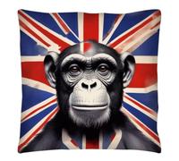 The Beach Stop Funda de cojín con diseño abstracto de chimpancé con la bandera británica | Idea de regalo para hombres, mujeres y niños | 45 x 45 cm 18 x 18 | Banksy UK Monkey