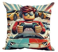 The Beach Stop Funda de cojín Ro-blox con diseño de personajes de videojuegos, decoración del hogar de arte pop, idea de regalo para hombres, mujeres, niños y niñas, 45 x 45 cm, conductor Ro-blox