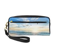 The Beach with Sea Birds - Bolsa de cosméticos pequeña, portátil, bonita bolsa de maquillaje de viaje para mujer, bolsa organizadora de brochas de maquillaje, NEGRO, One Size, Neceser de maquillaje
