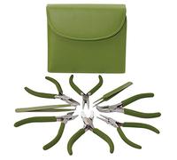 The Beadsmith Alicates de color de moda Juego de 8 herramientas delgadas a juego, embrague a juego en verde oliva, kit de suministro de fabricación de joyas para crear collares, pulseras, aretes y más