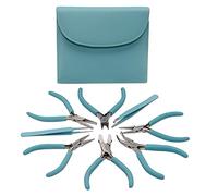 The Beadsmith Alicates de color de moda Juego de 8 herramientas delgadas a juego, embrague a juego en azul claro, kit de suministro de fabricación de joyas para crear collares, pulseras, aretes y más