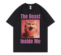 The Beast Inside Me Angry Cat Meme Estampado Gráfico Camiseta Oversized Unisex Camiseta de Algodón Casual
