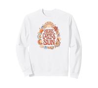 The Beatles - Here Comes The Sun - Flores Retro Vintage Sudadera, Unisex para Adultos, Blanco, S