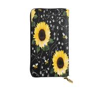 The Bee and the Sunflower - Cartera larga de piel para mujer, 12 ranuras para tarjetas de crédito, bolsillo para monedas con cremallera, compartimentos para efectivo, elegante bolso de mano para uso