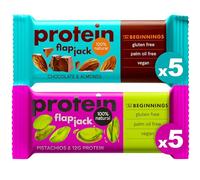 The BEGINNINGS Barritas proteicas de avena Flapjack Caja surtida 2 sabores x 5 barritas - 10 x 60 g (600 g) - veganas, sin gluten - proteína de origen vegetal - snack energético natural