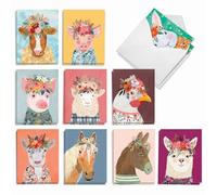 The Best Card Company Animales de la granja - 20 tarjetas de notas en caja surtidas con sobres (4 x 5.12 pulgadas) - AM2812OCB-B2x10