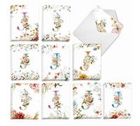 The Best Card Company Juego de 20 notas en blanco surtidas a granel de 4 x 5.12 pulgadas con sobres (10 diseños, 2 cada uno) con inicial de floración J AM10216OCB-B2x10