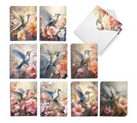 The Best Card Company Juego de 20 tarjetas de notas en blanco surtidas de 4 x 5.12 pulgadas con sobres (10 diseños, 2 de cada uno) colibríes etéreos AM10698OCB-B2x10