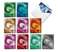 The Best Card Company Juego de 20 tarjetas de notas en blanco surtidas en caja de 4 x 5.12 pulgadas con sobres (10 diseños, 2 cada uno) Dragon Initials C AM10320OCB-B2x10