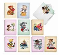 The Best Card Company Juego de 20 tarjetas en blanco surtidas de 4 x 5.12 pulgadas con sobres (10 diseños, 2 de cada uno) osos vintage AM10024OCB-B2x10