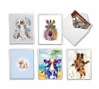 The Best Card Company Juego de 36 notas en blanco surtidos en caja de 4 x 5.12 pulgadas con sobres (6 diseños, 6 cada uno) Animal Attractions AM7801OCB-B6x6