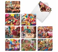 The Best Card Company Paws Gone Wild-Cats - 20 tarjetas de notas en caja variadas con sobres (4 x 5.12 pulgadas) - AM9618OCB-B2 x 10