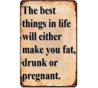 The Best Things In Life Will Either Make You Fat Funny Metal Sign Vintage Wall Decor 8 X 12 in